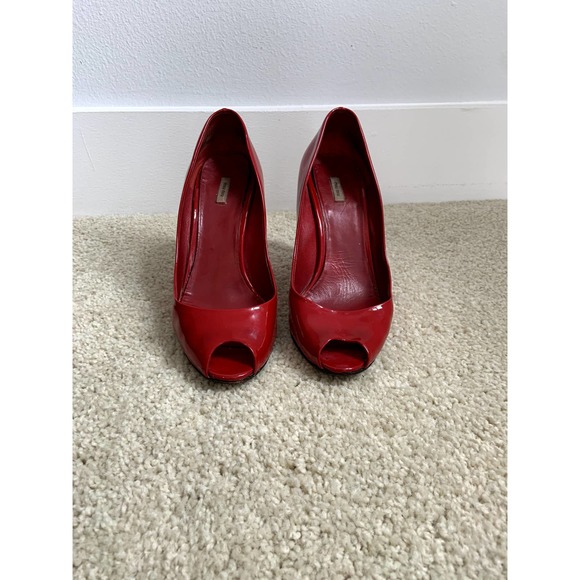Miu Miu Red Patent Peep-toe Wedges - Picture 3 of 7